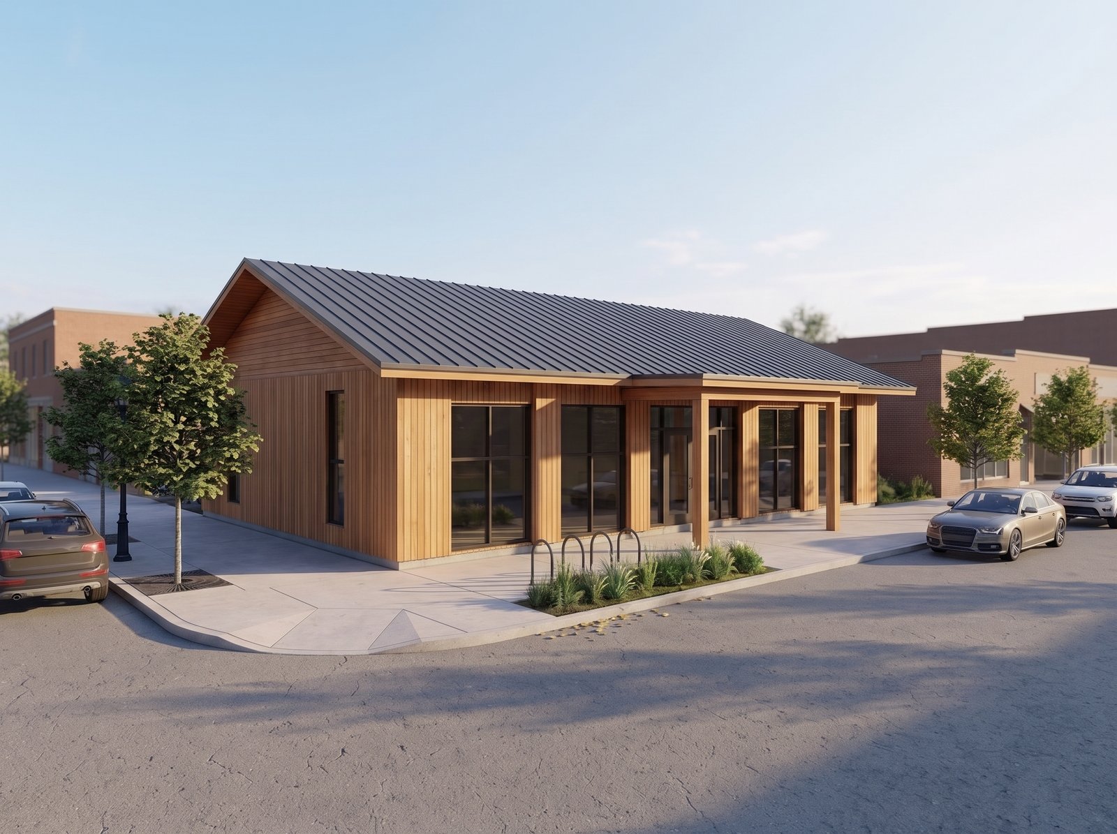 Cedar Street Dental from the street, photoreal render