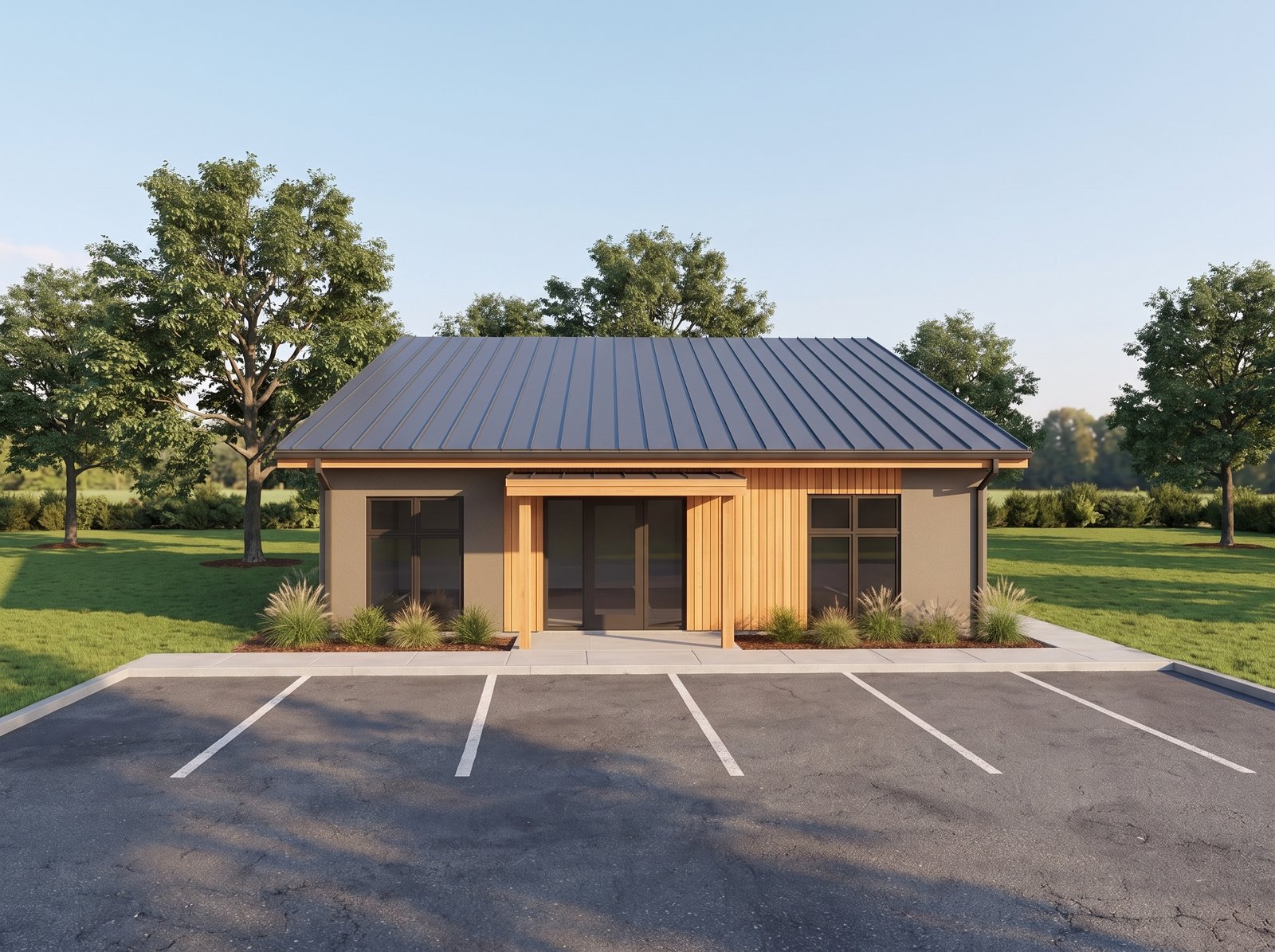 Hollow Oak Dental from the road, photoreal render